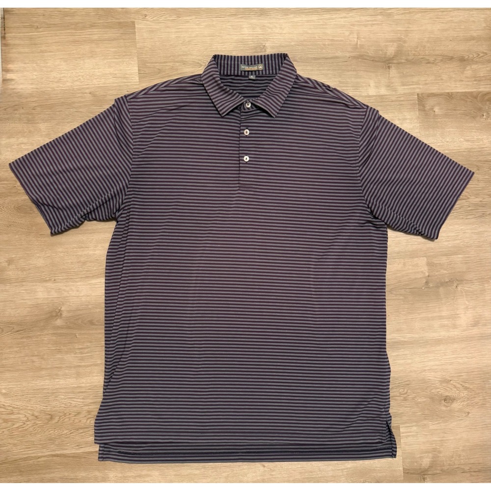 Peter Millar Summer Comfort Polo Shirt Mens XL Purple Gray Stripe MF16EK02S